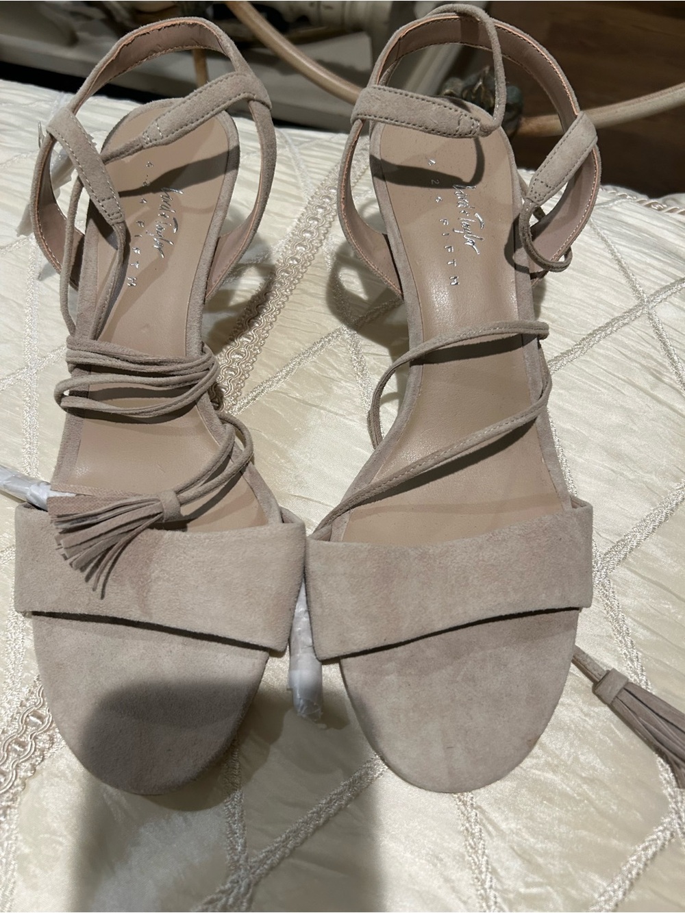 Lord & Taylor Taupe Suede Lace-Up Sandals with Tassel Size:10